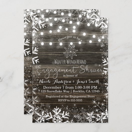 Winterverlichting Sneeuwvlokken Rustiek Verloving  Kaart (Voorkant / Achterkant)