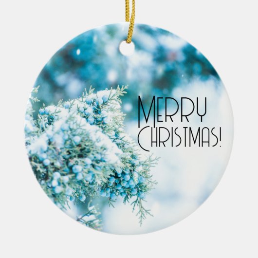 winterversiering met sneeuwbessen keramisch ornament (Voorkant)