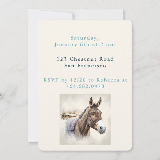 Wintervibes Donkey - Verjaardagsuitnodiging Kaart (Achterkant)