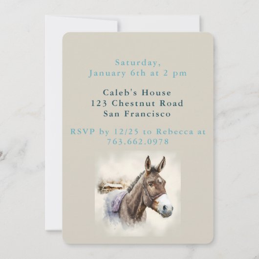 Wintervibes Donkey - Verjaardagsuitnodiging Kaart (Achterkant)