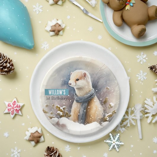 Wintervibes Ermine - Verjaardagsfeest - Papieren Bordje