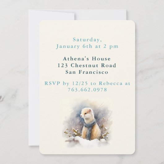 Wintervibes Ermine - Verjaardagsuitnodiging Kaart (Achterkant)