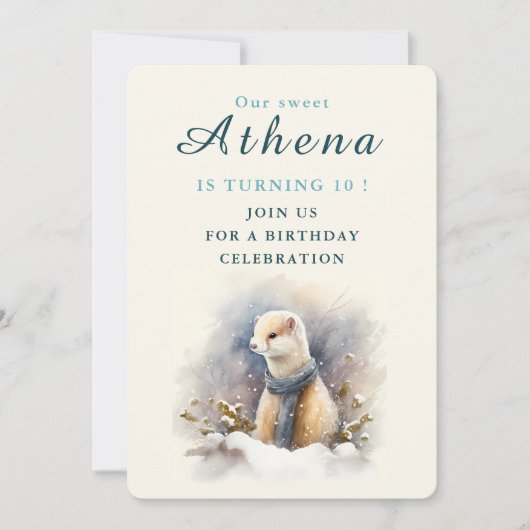 Wintervibes Ermine - Verjaardagsuitnodiging Kaart (Voorkant)