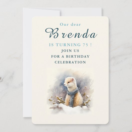 Wintervibes Ermine - Verjaardagsuitnodiging Kaart (Voorkant)