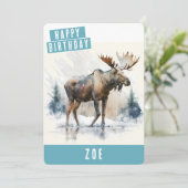 Wintervibes Moose Verjaardag Kaart (Staand voorkant)