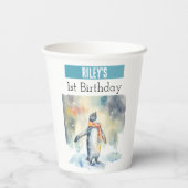 Wintervibes Pinguïn - 1e verjaardag - Papieren Bekers (Achterkant)