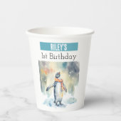 Wintervibes Pinguïn - 1e verjaardag - Papieren Bekers (Voorkant)