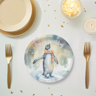 Wintervibes Pinguïn - Verjaardagsfeest - Papieren Bordje