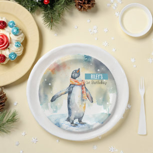 Wintervibes Pinguïn - Verjaardagsfeest - Papieren Bordje