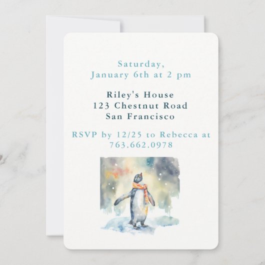 Wintervibes Pinguïn - Verjaardagsuitnodiging Kaart (Achterkant)