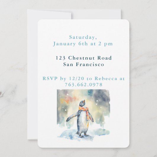 Wintervibes Pinguïn - Verjaardagsuitnodiging Kaart (Achterkant)