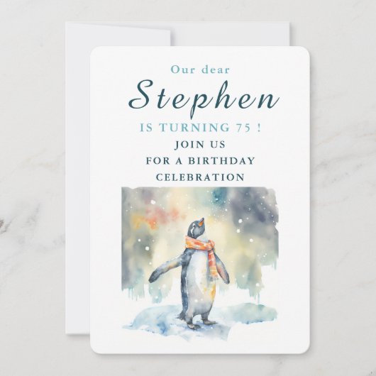 Wintervibes Pinguïn - Verjaardagsuitnodiging Kaart (Voorkant)