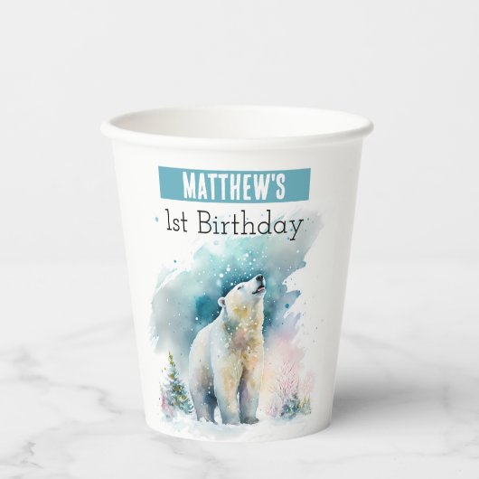 Wintervibes Polar Beer - 1e verjaardag - Papieren Bekers (Voorkant)