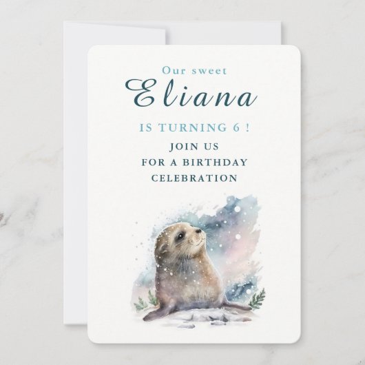 Wintervibes Seal - Verjaardagsuitnodiging Kaart (Voorkant)