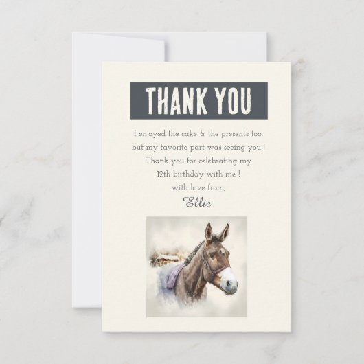 Wintervibes Waterverf Donkey - Verjaardag Bedankkaart (Voorkant)