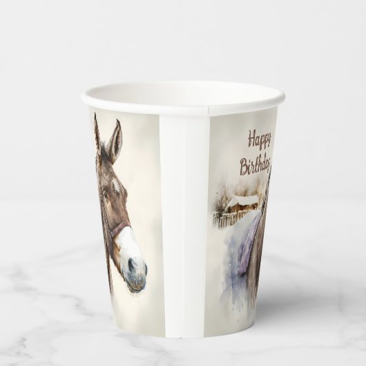 Wintervibes Waterverf Donkey - Verjaardagsfeest - Papieren Bekers (Rechts)