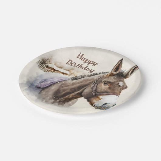 Wintervibes Waterverf Donkey - Verjaardagsfeest - Papieren Bordje (Gekanteld)