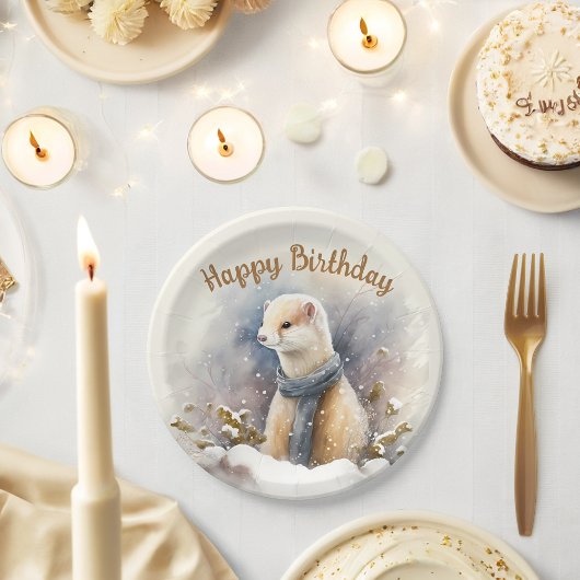 Wintervibes Waterverf Ermine - Verjaardagsfeest - Papieren Bordje