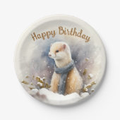 Wintervibes Waterverf Ermine - Verjaardagsfeest - Papieren Bordje (Voorkant)