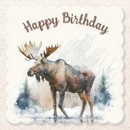 Wintervibes Waterverf Moose - Papier Onderzetter