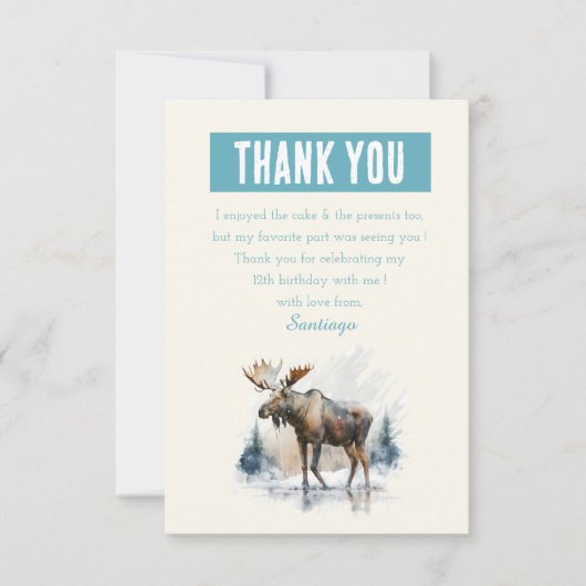 Wintervibes Waterverf Moose - Verjaardag Bedankkaart (Voorkant)