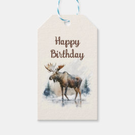 Wintervibes Waterverf Moose - Verjaardagsfeest - Cadeaulabel