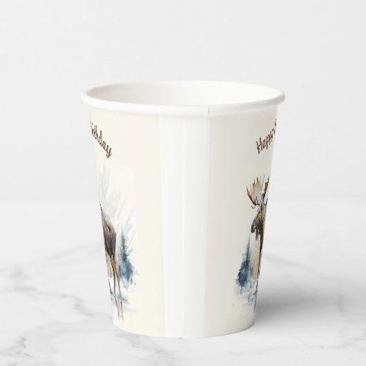 Wintervibes Waterverf Moose - Verjaardagsfeest - Papieren Bekers (Rechts)
