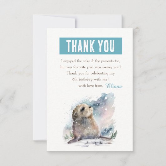 Wintervibes Waterverf Seal - Verjaardag Bedankkaart (Voorkant)