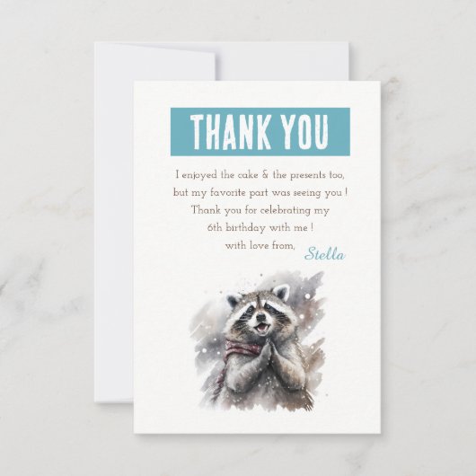 Wintervibes Waterverf wasbeer - Verjaardag Bedankkaart (Voorkant)