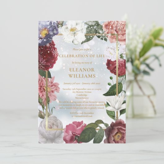 Winterviering van Leven Funeral Bloemen Foto Kaart (Staand voorkant)