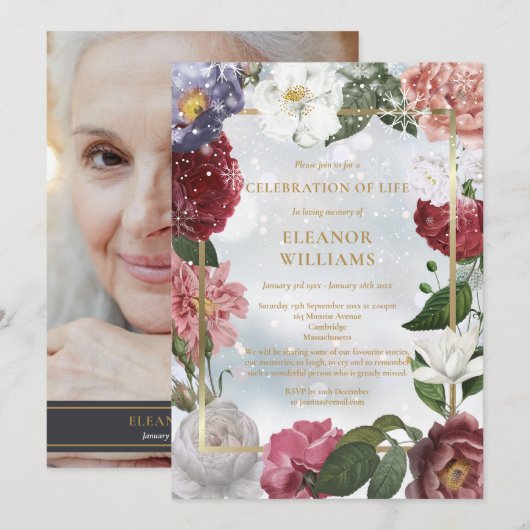 Winterviering van Leven Funeral Bloemen Foto Kaart (Voorkant / Achterkant)