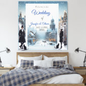 Wintervieringen in de sneeuw, met katjes canvas afdruk (Insitu (Slaapkamer))