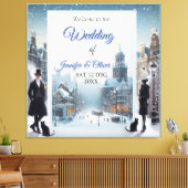 Wintervieringen in de sneeuw, met katjes canvas afdruk (Insitu (Woonkamer))