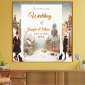 Wintervieringen in de sneeuw, met katjes canvas afdruk (Insitu (Woonkamer))