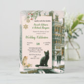 Wintervieringen in de sneeuw, met katjes kaart (Staand voorkant)