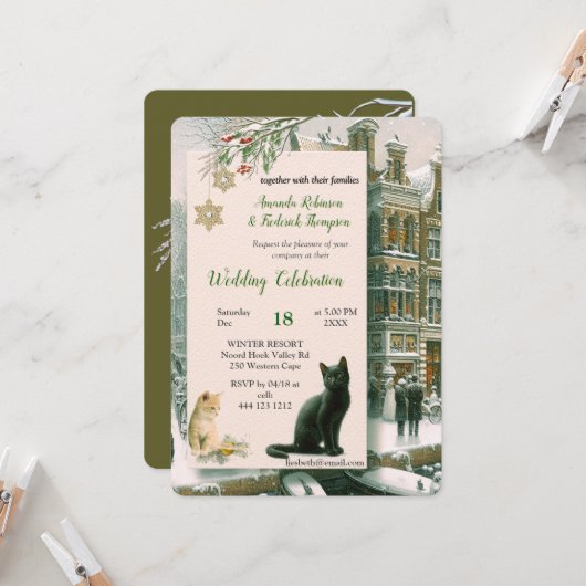 Wintervieringen in de sneeuw, met katjes kaart (Voorkant / Achterkant in situ)