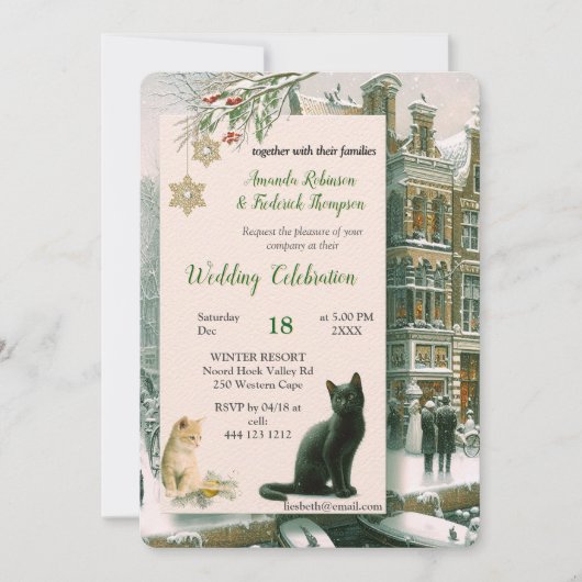 Wintervieringen in de sneeuw, met katjes kaart (Voorkant)