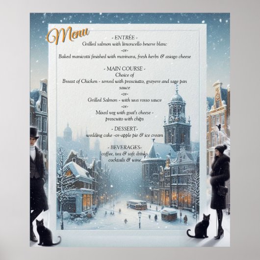 Wintervieringen in de sneeuw, met katjes poster (Voorkant)