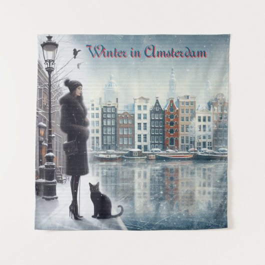 Wintervieringen in de sneeuw, met katjes wandkleed (Voorkant)