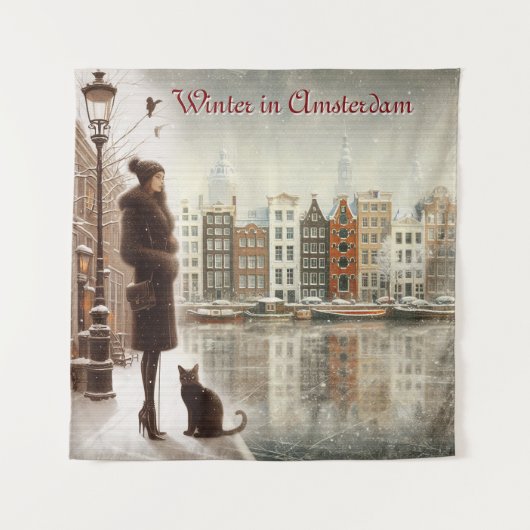 Wintervieringen in de sneeuw, met katjes wandkleed (Voorkant)