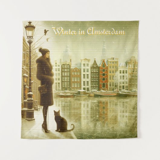 Wintervieringen in de sneeuw, met katjes wandkleed (Voorkant)