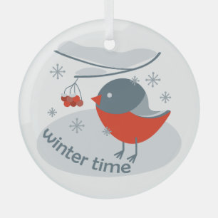 Wintervinnij en rode rowanbessen glas ornament