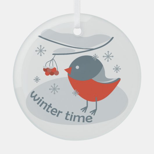 Wintervinnij en rode rowanbessen glas ornament (Voorkant)