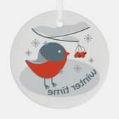 Wintervinnij en rode rowanbessen glas ornament (Achterkant)