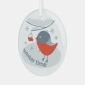 Wintervinnij en rode rowanbessen glas ornament (Voorkant links)