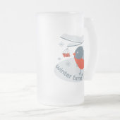 Wintervinnij en rode rowanbessen matglas bierpul (Voorkant rechts)