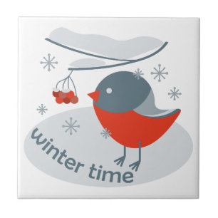 Wintervinnij en rode rowanbessen tegeltje