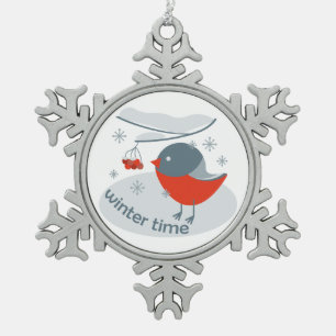 Wintervinnij en rode rowanbessen tin sneeuwvlok ornament