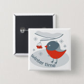 Wintervinnij en rode rowanbessen vierkante button 5,1 cm (Voorkant /achterkant)