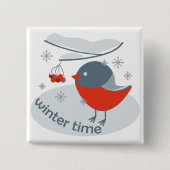 Wintervinnij en rode rowanbessen vierkante button 5,1 cm (Voorkant)